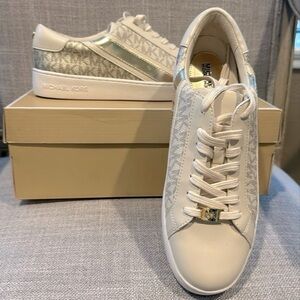 Michael Kors Beige and Metallic Gold Women's Sneakers (8.5)